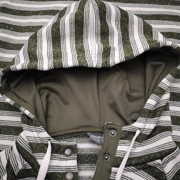 Eddie Bauer Ladies Size Medium Army Green/Off White Striped Fleece Lined Hoodie - Picture 9 of 13